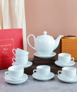 Bộ ấm trà đẹp gốm sứ Bát Tràng in logo