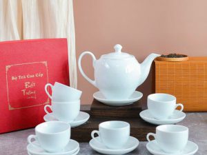 Bộ ấm trà đẹp gốm sứ Bát Tràng in logo
