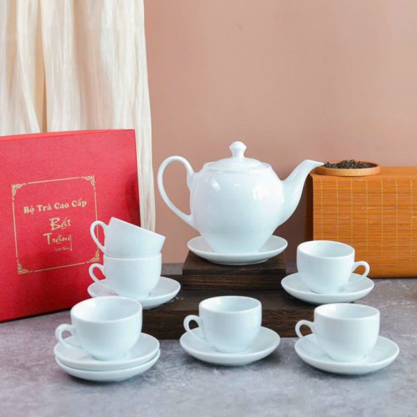 Bộ ấm trà đẹp gốm sứ Bát Tràng in logo