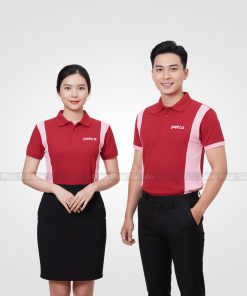 Áo Đồng Phục Doanh Nghiệp - Màu Đỏ Viền Hồng Phấn