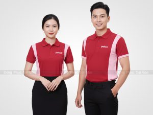 Áo Đồng Phục Doanh Nghiệp - Màu Đỏ Viền Hồng Phấn