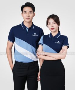 Áo Đồng Phục Doanh Nghiệp- Xanh đen phối xanh biển - trắng