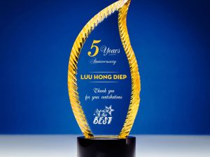 Cúp pha lê vinh danh hình chiếc lá