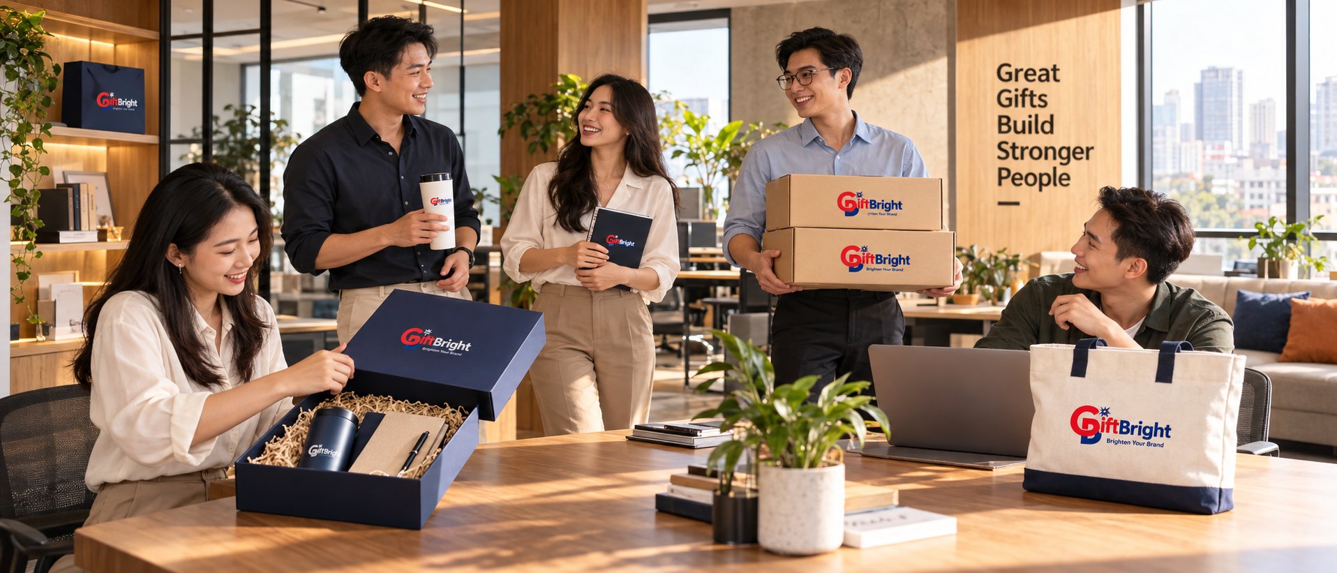 Đội ngũ Gift Bright cùng các bộ quà tặng doanh nghiệp